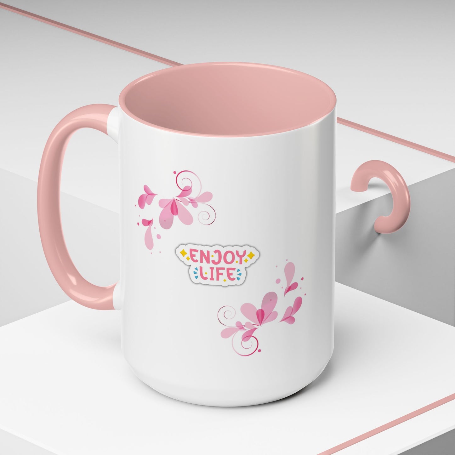 Enjoy Life Accent Ceramic Mug — Pink Floral