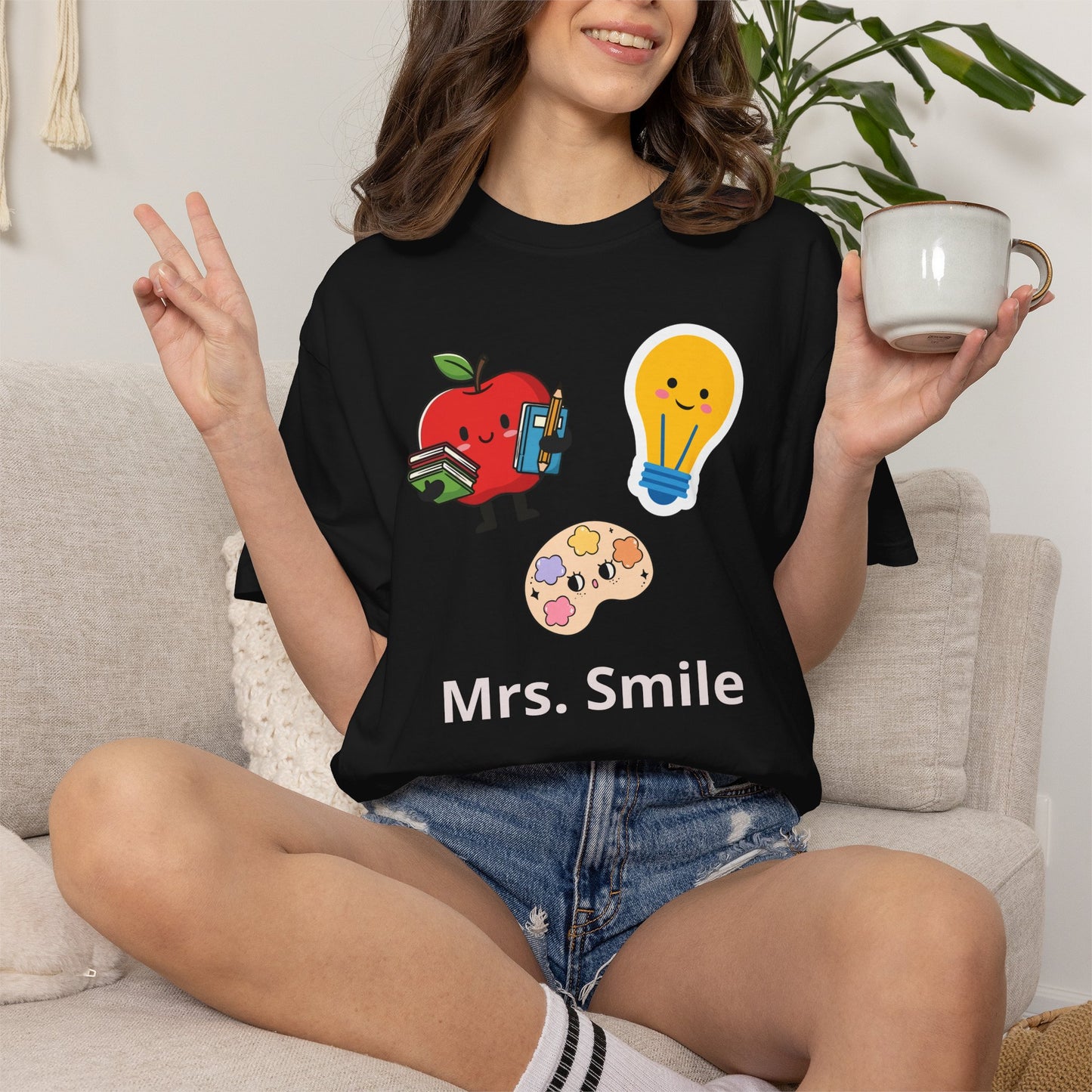 Custom Text Teacher Shirt — Personalized Apple & Lightbulb Tee