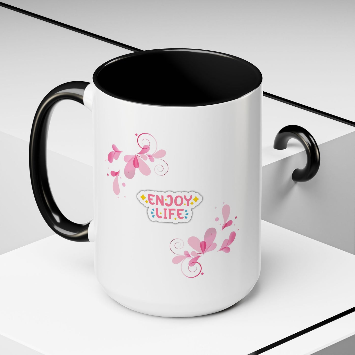 Enjoy Life Accent Ceramic Mug — Pink Floral
