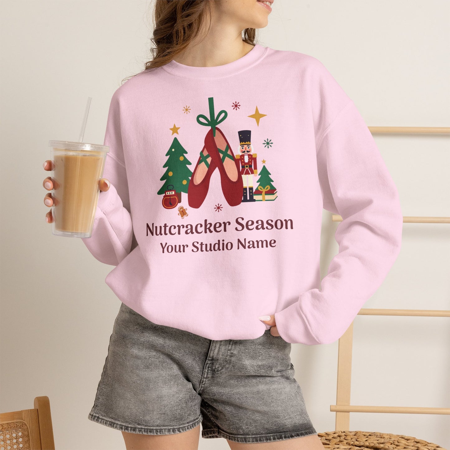 Personalized Nutcracker Season Sweatshirt — Red Pointe Shoes Dance Studio Crewneck (Add Studio Name)