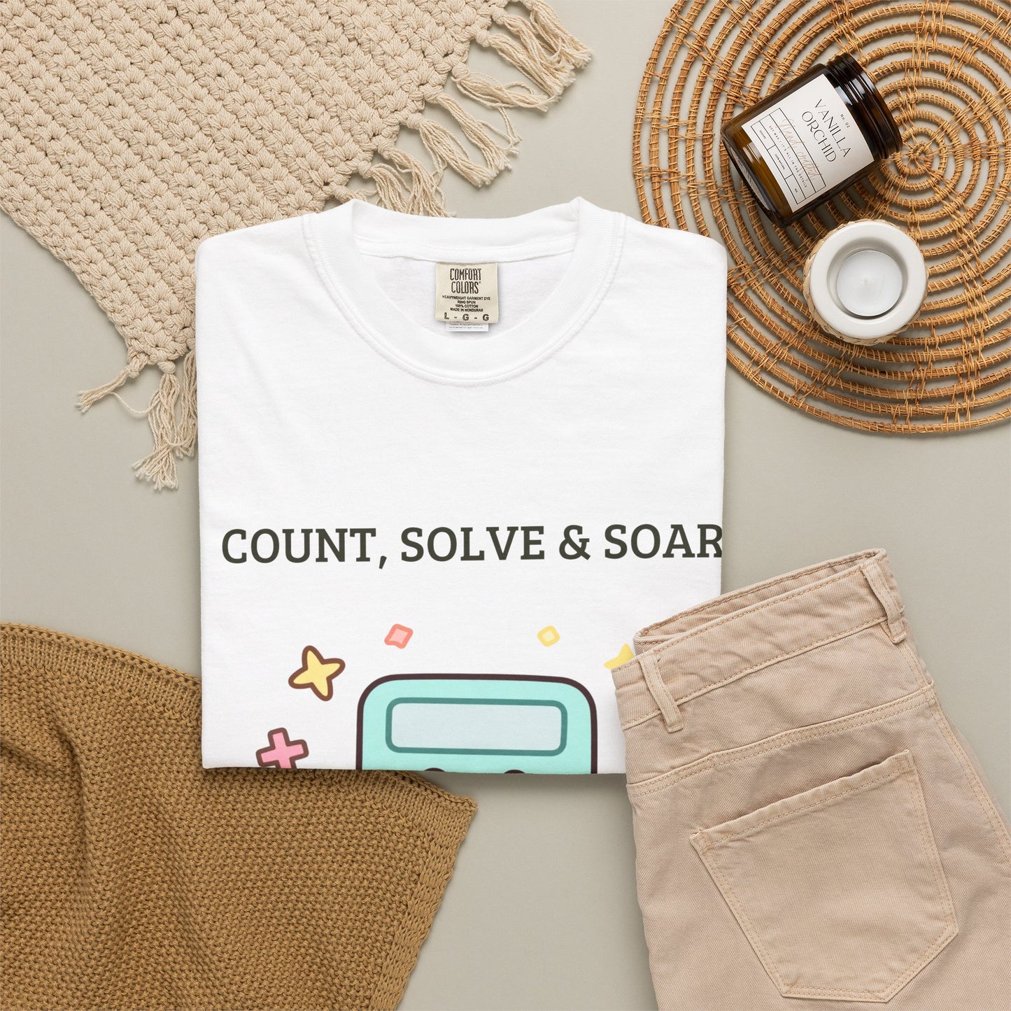 Count, Solve & Soar Calculator T-Shirt — Cute Math Teacher Student Tee
