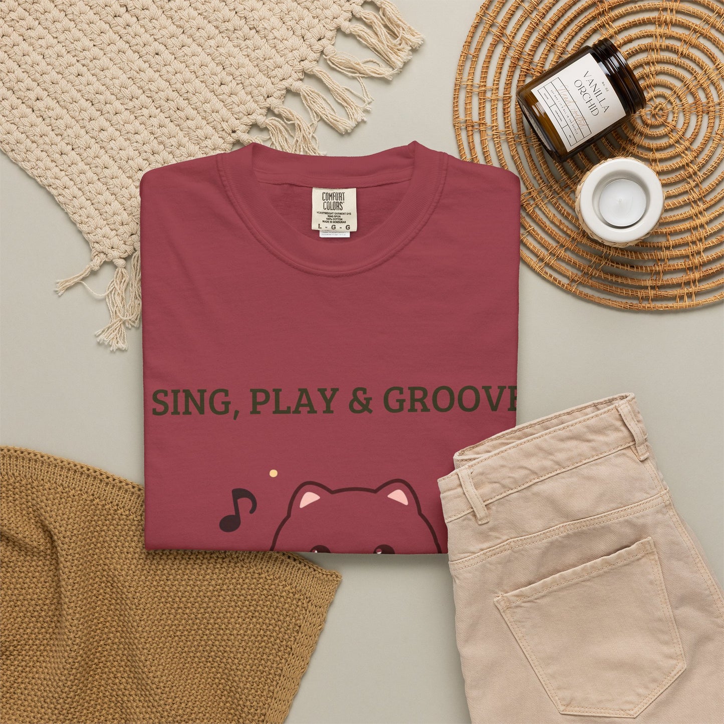 Cute Cat Playing Guitar T-Shirt — "Sing, Play & Groove" Graphic Tee