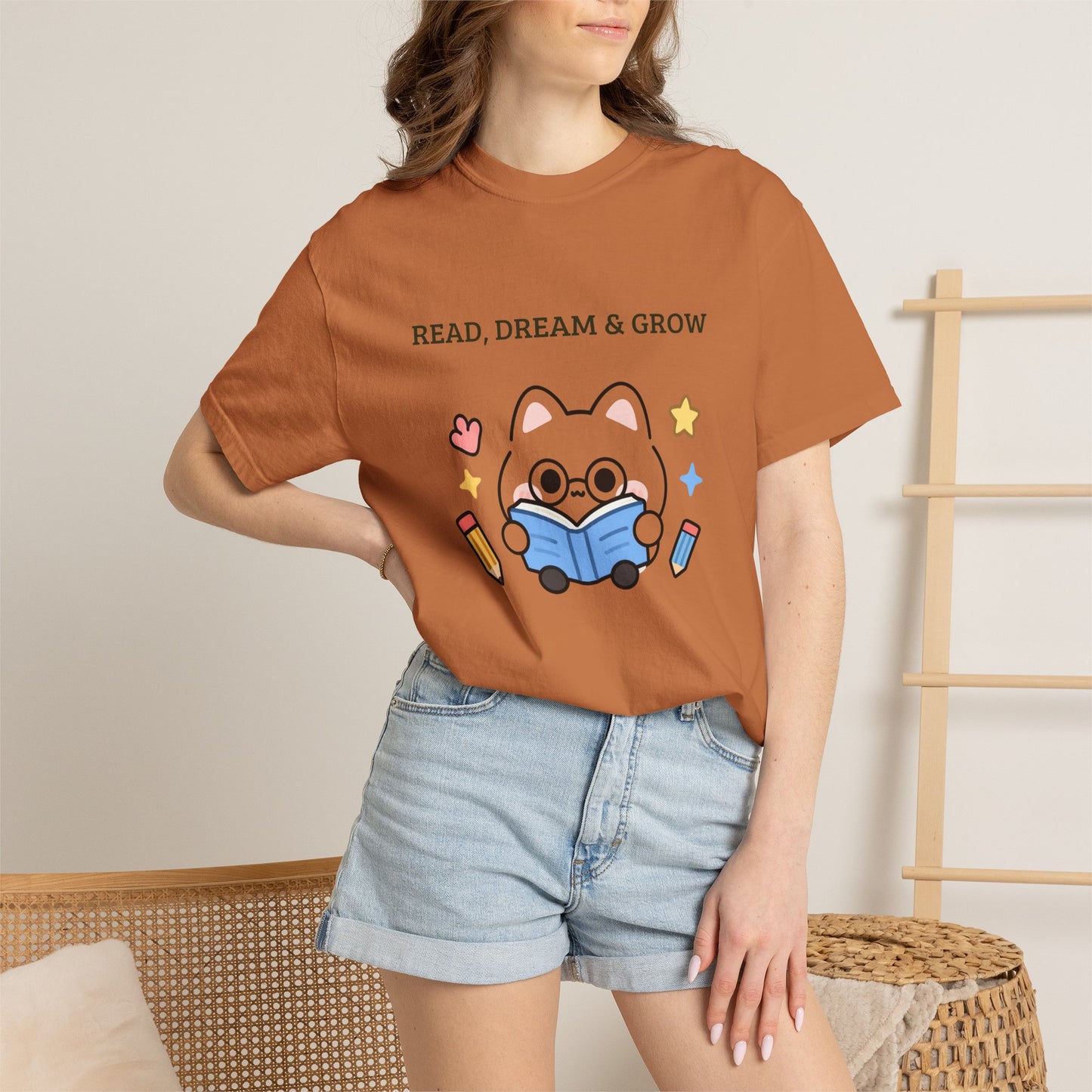 Read, Dream & Grow Tee | Cute Cat Book Lover Shirt