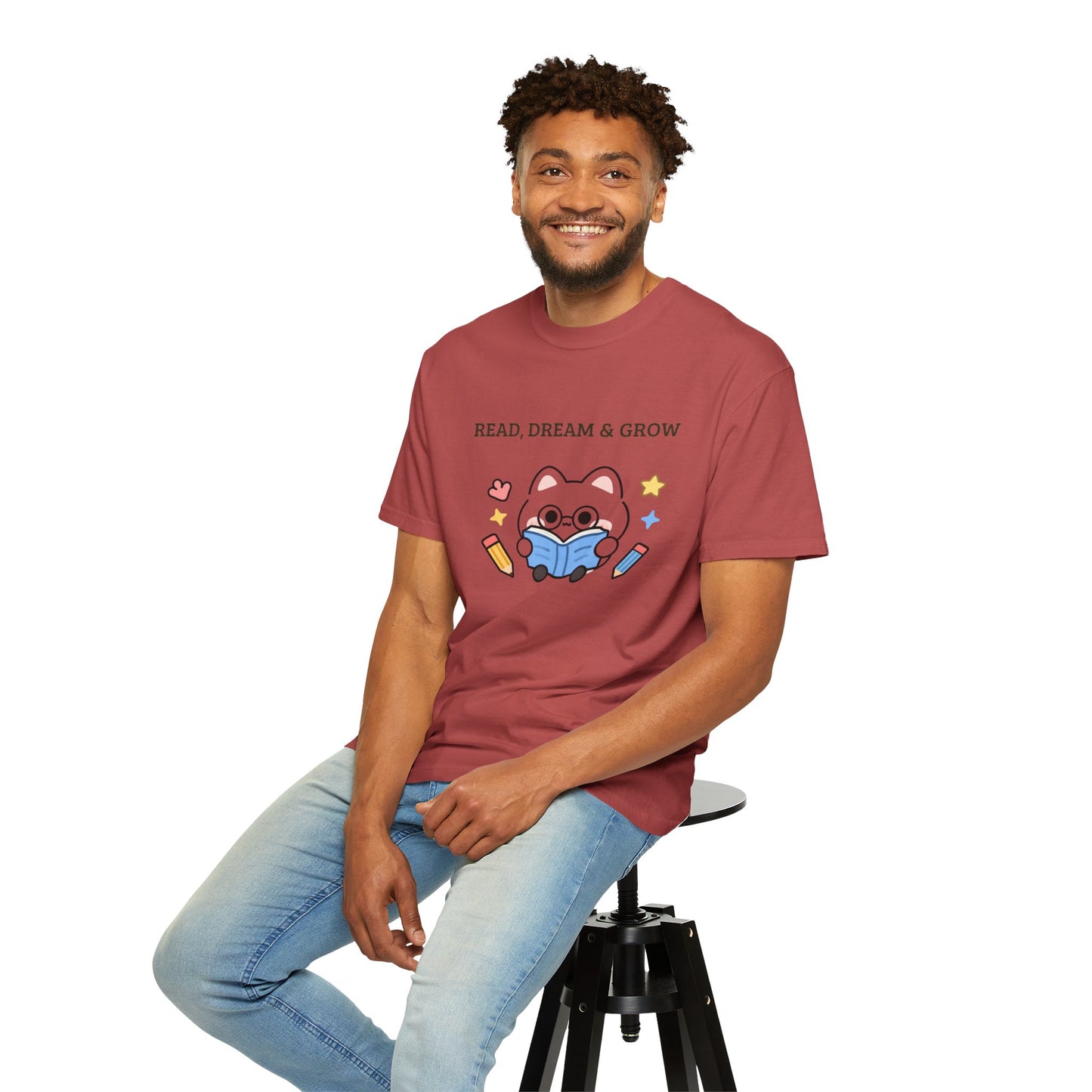 Read, Dream & Grow Tee | Cute Cat Book Lover Shirt