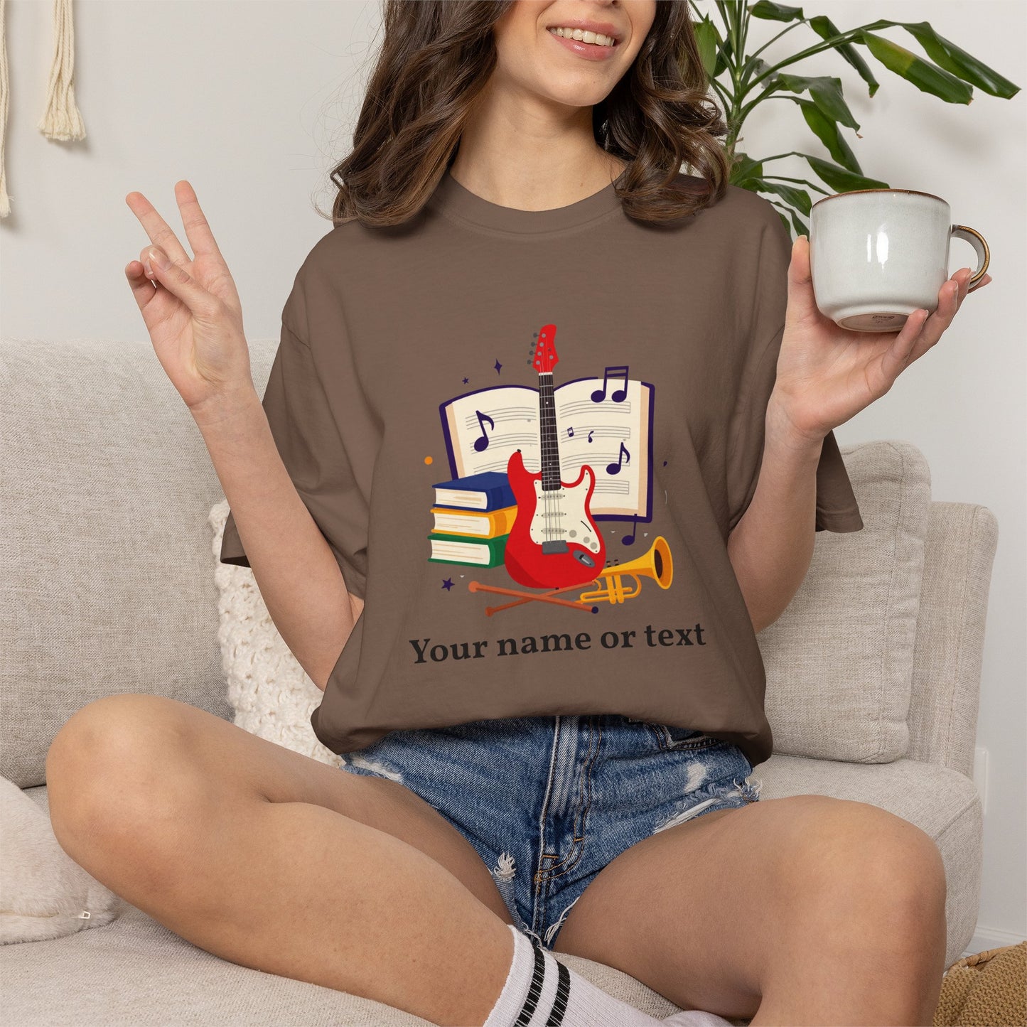 Personalized Music Tee — Guitar & Sheet Music Gift for Musicians & Music Teachers (Add Your Name)
