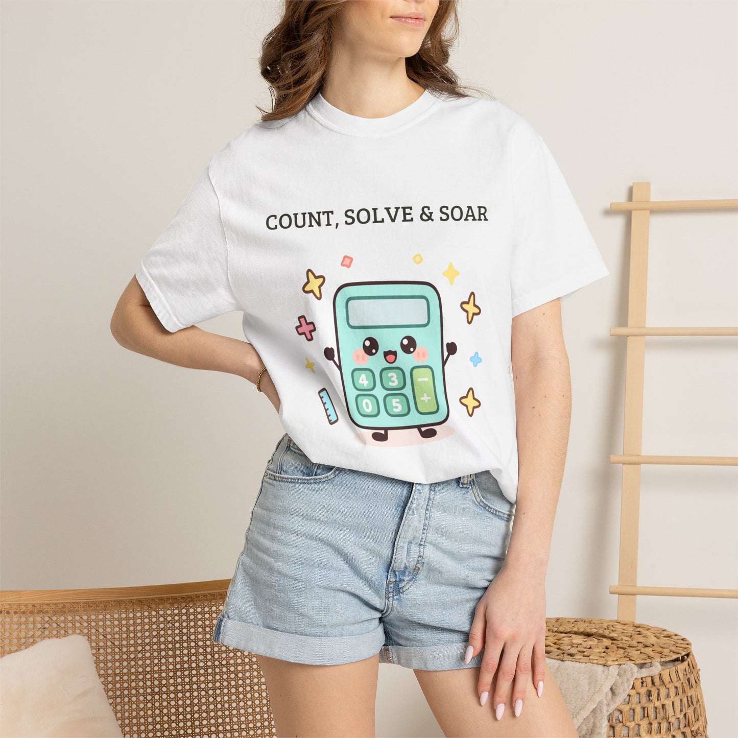 Count, Solve & Soar Calculator T-Shirt — Cute Math Teacher Student Tee