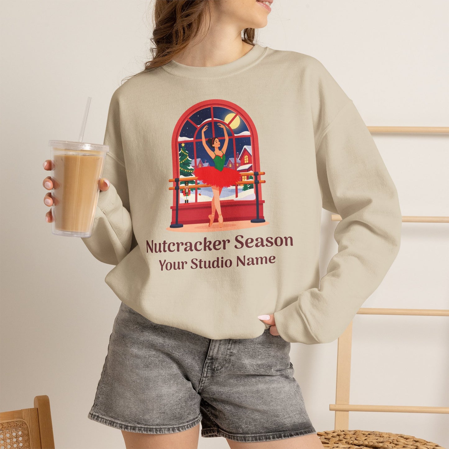 Personalized Nutcracker Season Sweatshirt — Ballerina at the Window Studio Crewneck (Add Studio Name)