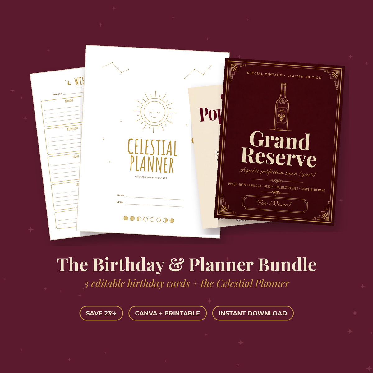 Birthday & Planner Bundle – Grand Reserve Cards + Celestial Planner