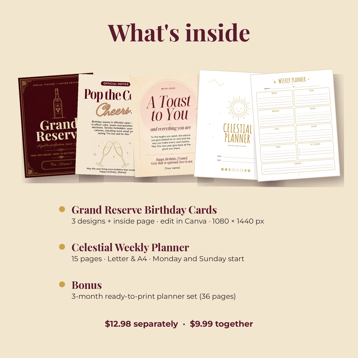 Birthday & Planner Bundle – Grand Reserve Cards + Celestial Planner