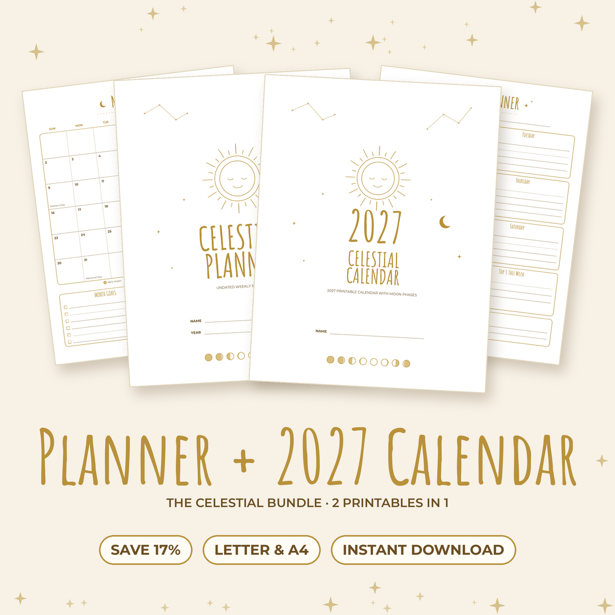 Celestial Planner + 2027 Calendar printable bundle