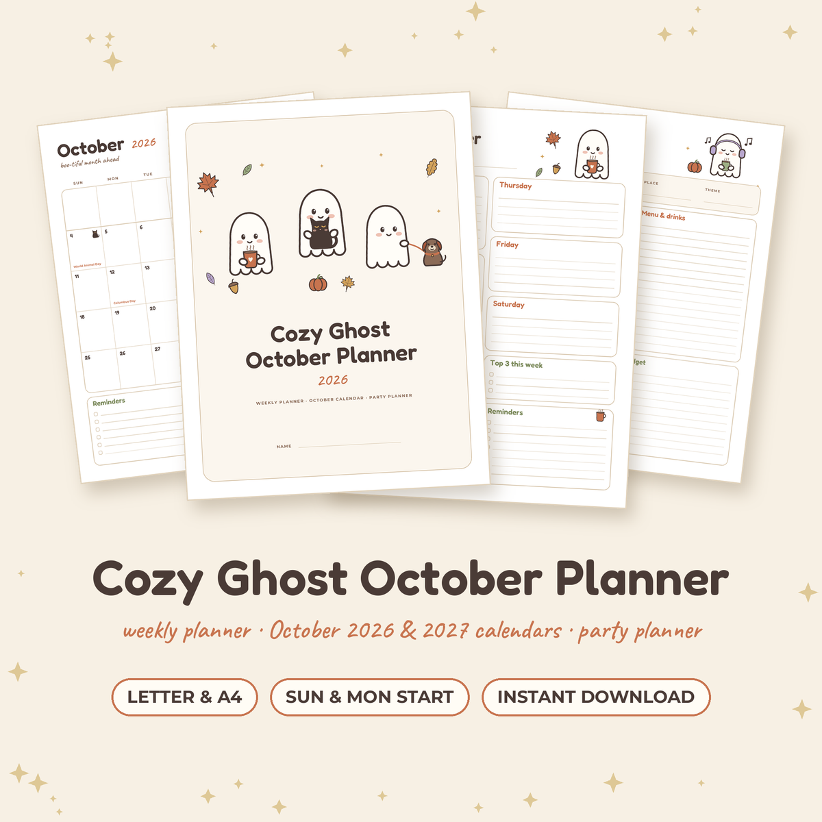 Cozy Ghost October Planner printable pages
