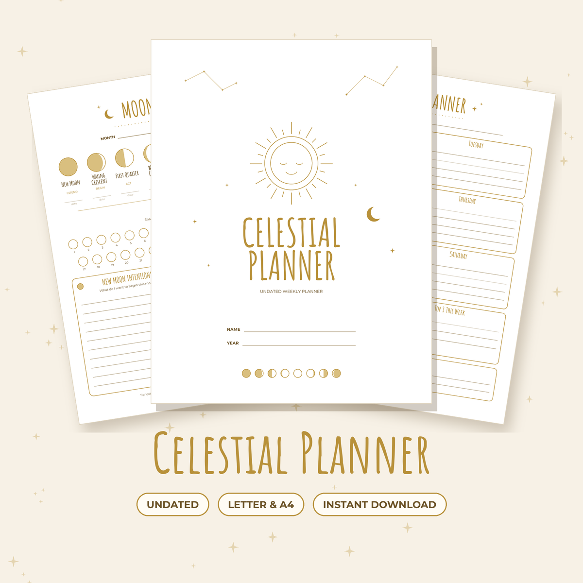 Celestial Weekly Planner – Undated Printable (Letter & A4)