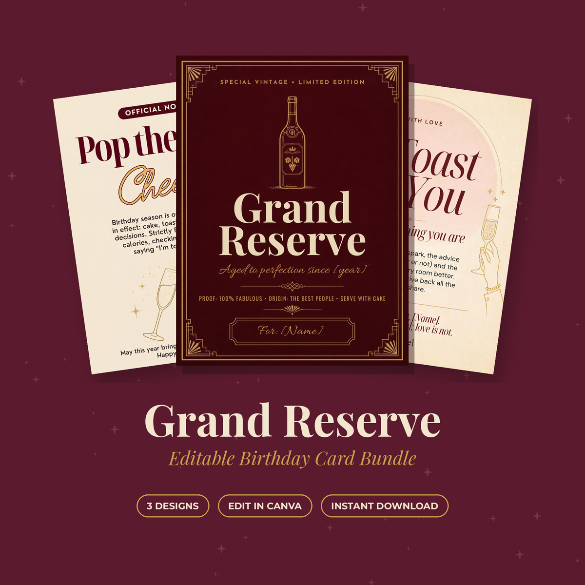 Grand Reserve Birthday Card Bundle – Editable Canva Templates